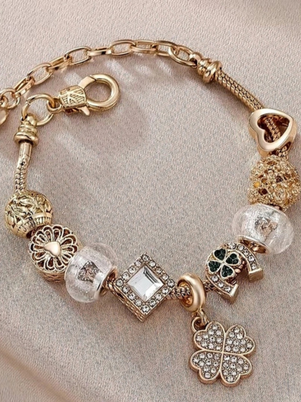 Shamrock Lovely Gold-Tone Charm Bracelet